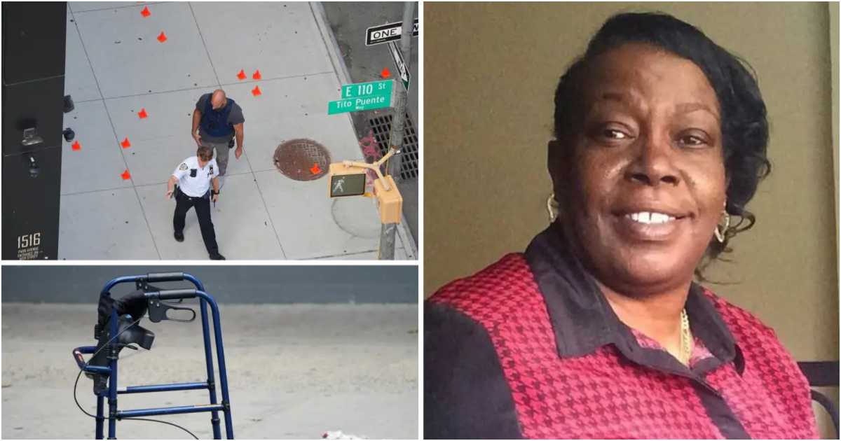 ইস্ট হারলেমে বুধবার গুলিতে নিহত নারী (ডানে) এবং ঘটনাস্থলে আইনশৃঙ্খলা বাহিনীর সদস্য ও প্রাণ হারানো নারীর ওয়াকার। ছবি:  নিউ ইয়র্ক পোস্ট